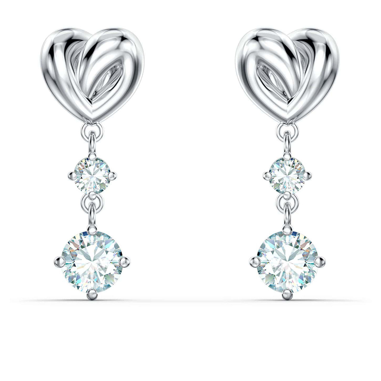 Crystal Lifelong Heart Pierced Earrings, White, Rhodium Plated