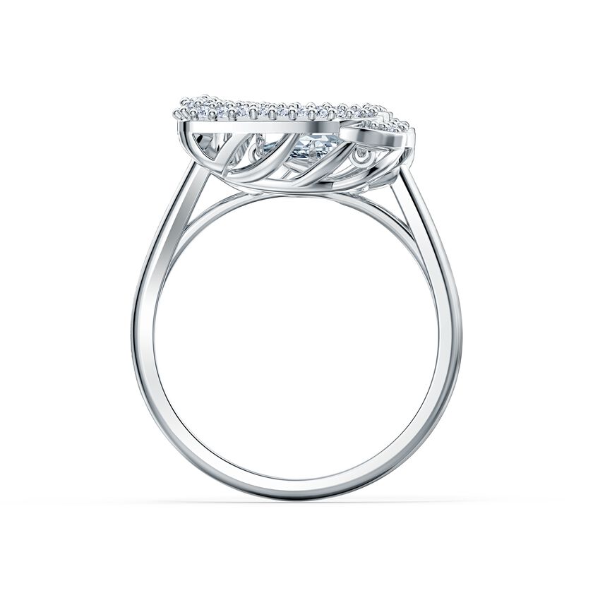 Dancing Swan, ring Swan, White, Rhodium plated