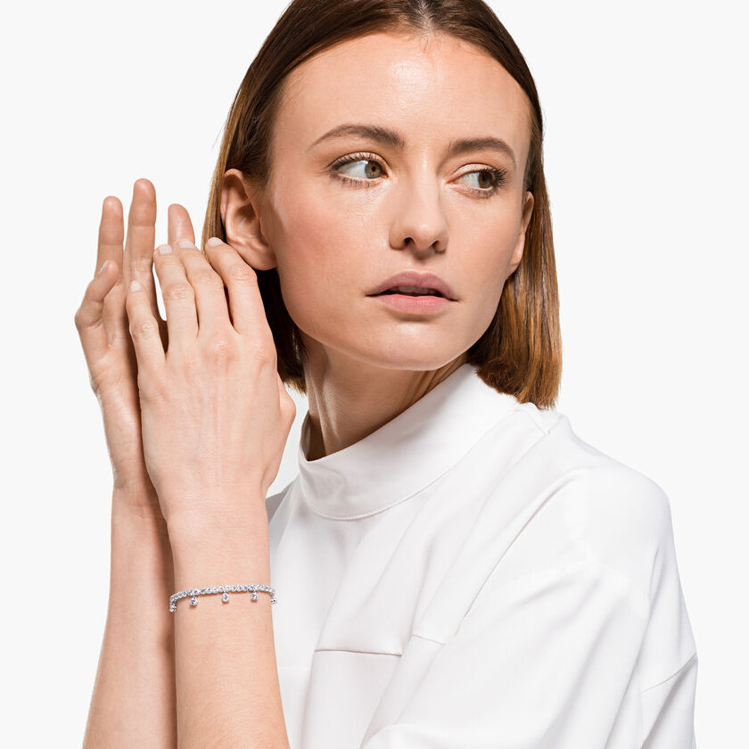 Subtle Drops Bracelet, White, Rhodium plated