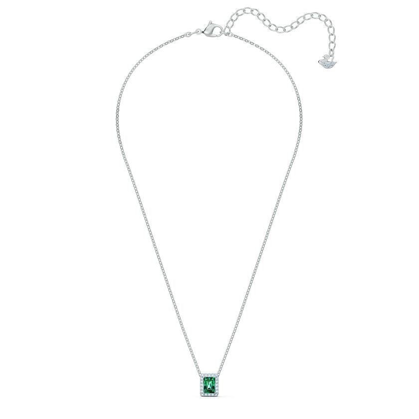 Angelic Rectangular Necklace Green, Rhodium plated 38CM