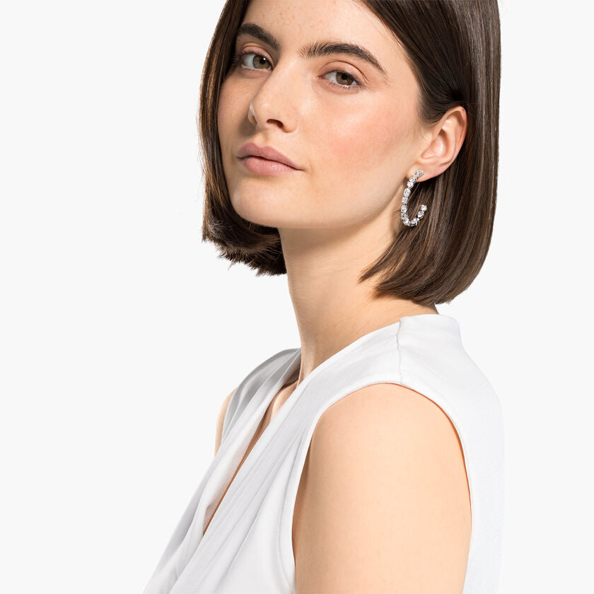 Tennis Deluxe Mixed Hoop Pierced Earrings White, Rhodium plated