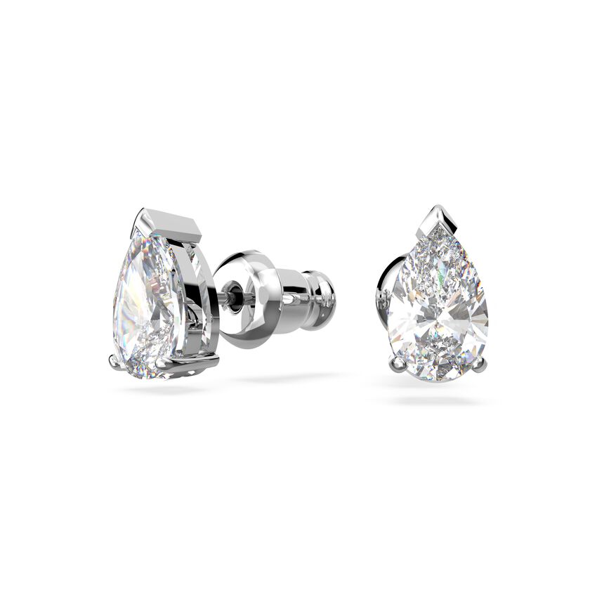 Attract Earring, Pear cut, White, Rhodium plated