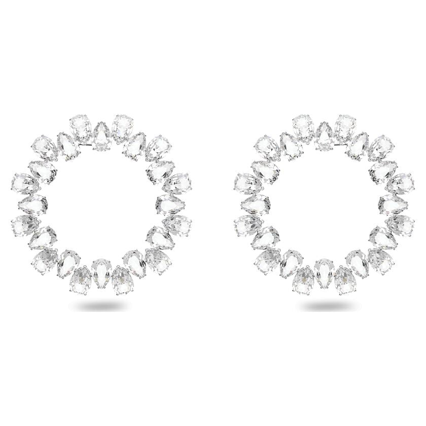Millenia earrings, Circle, White, Rhodium plated