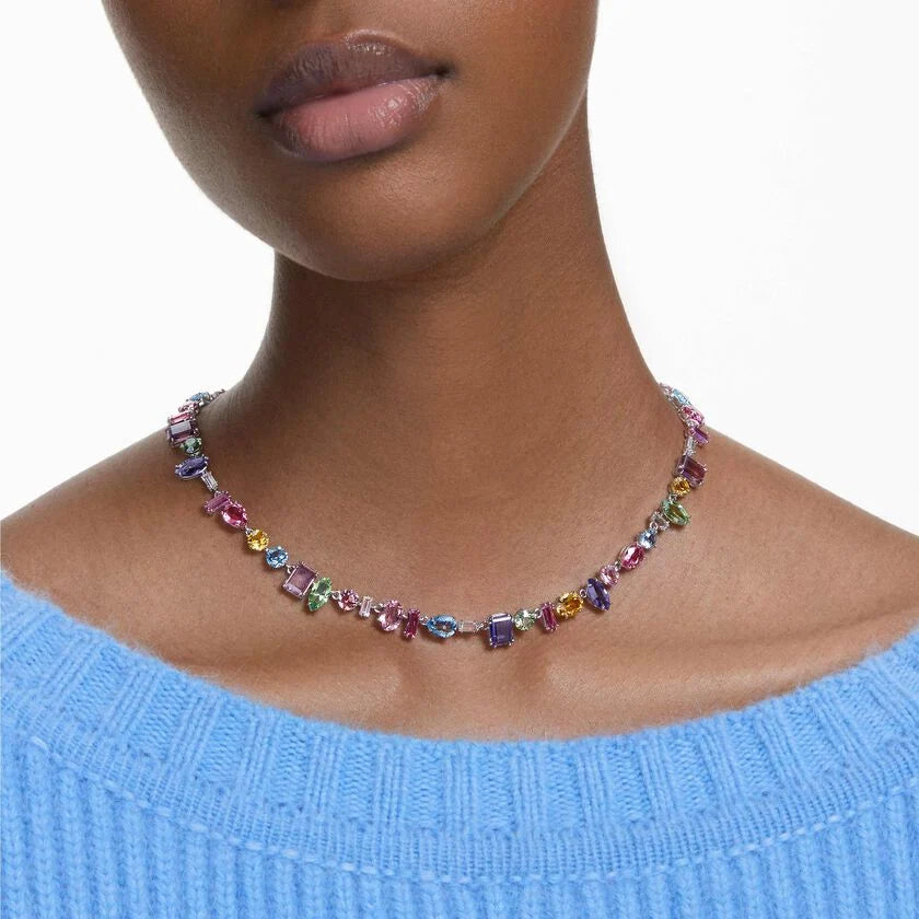 Gema Necklace, Multicolored, Rhodium plated