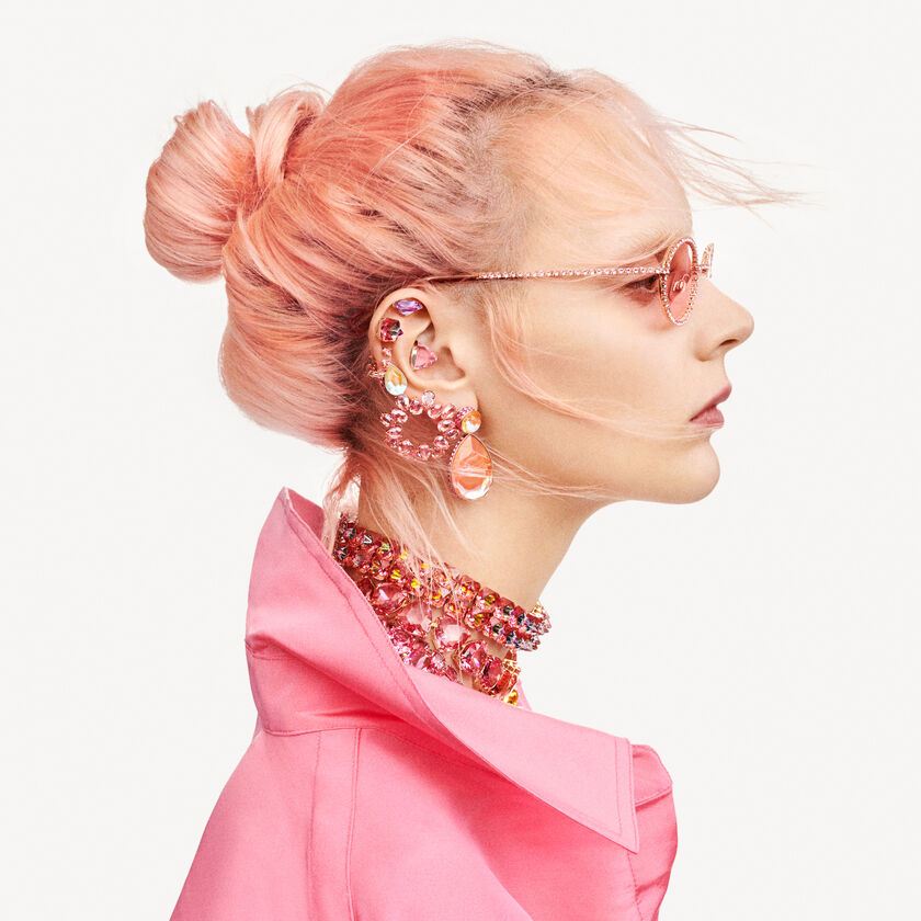 Millenia hoop earrings, Pear cut crystals, Pink, Rose gold-tone plated