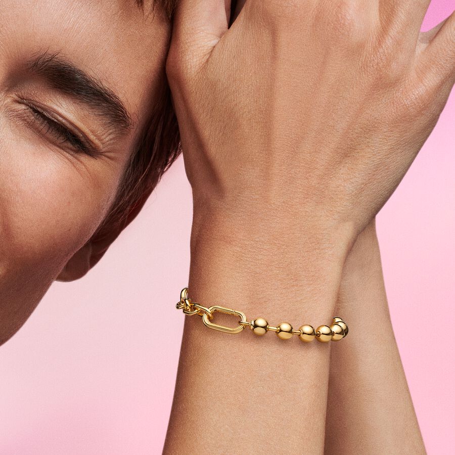 ME Metal Bead & Link Chain Bracelet Gold Plated