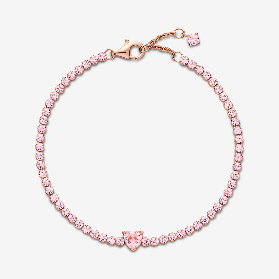 Sparkling Heart Tennis Bracelet Rose Gold-Plated