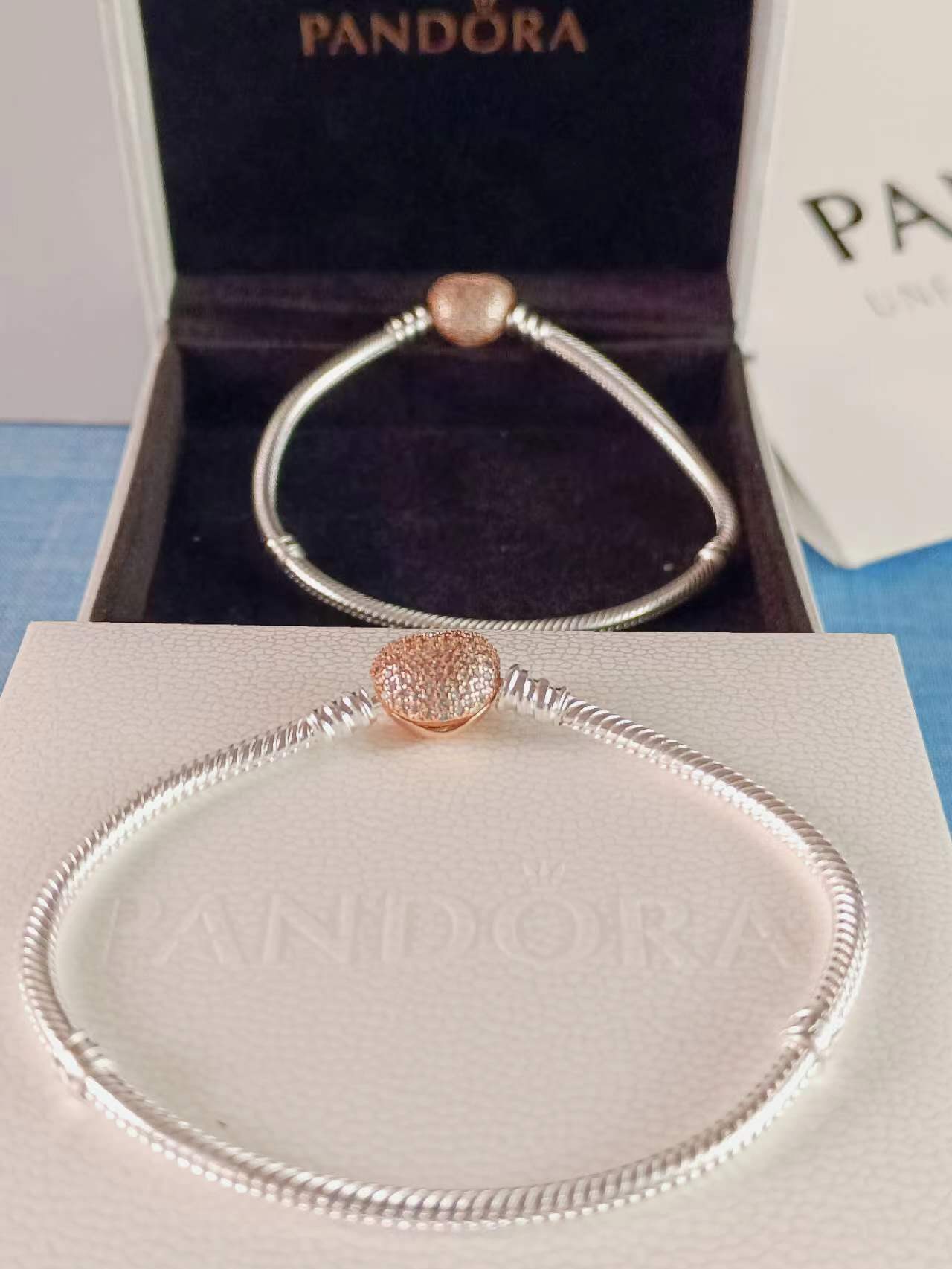 Moments Pavé Heart Clasp Snake Chain Bracelet Two-tone