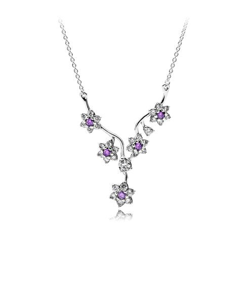 Forget Me Not Flower Necklace with Purple Zirconia