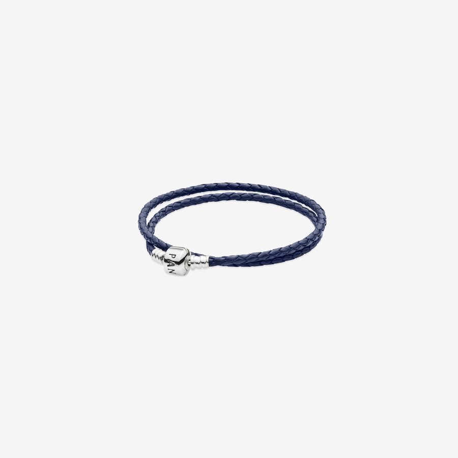 Double Dark Blue Leather Bracelet