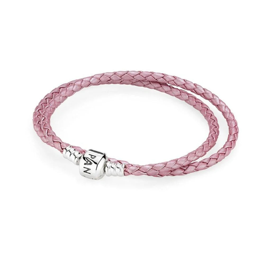Moments Double Pink Leather Bracelet