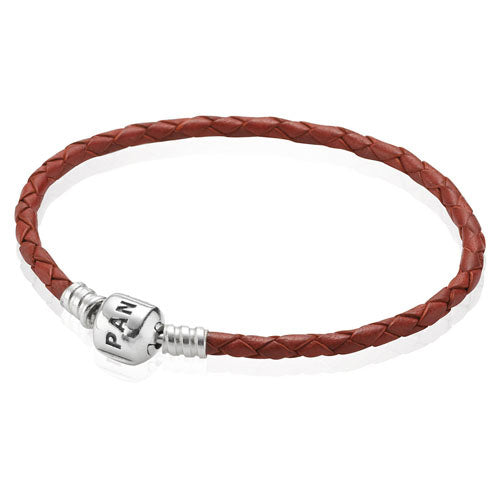Silver leather bracelet Single Red