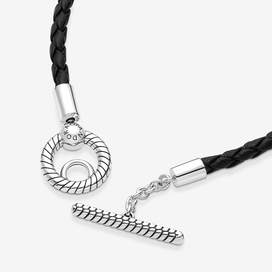 Braided Leather T-Bar Bracelet