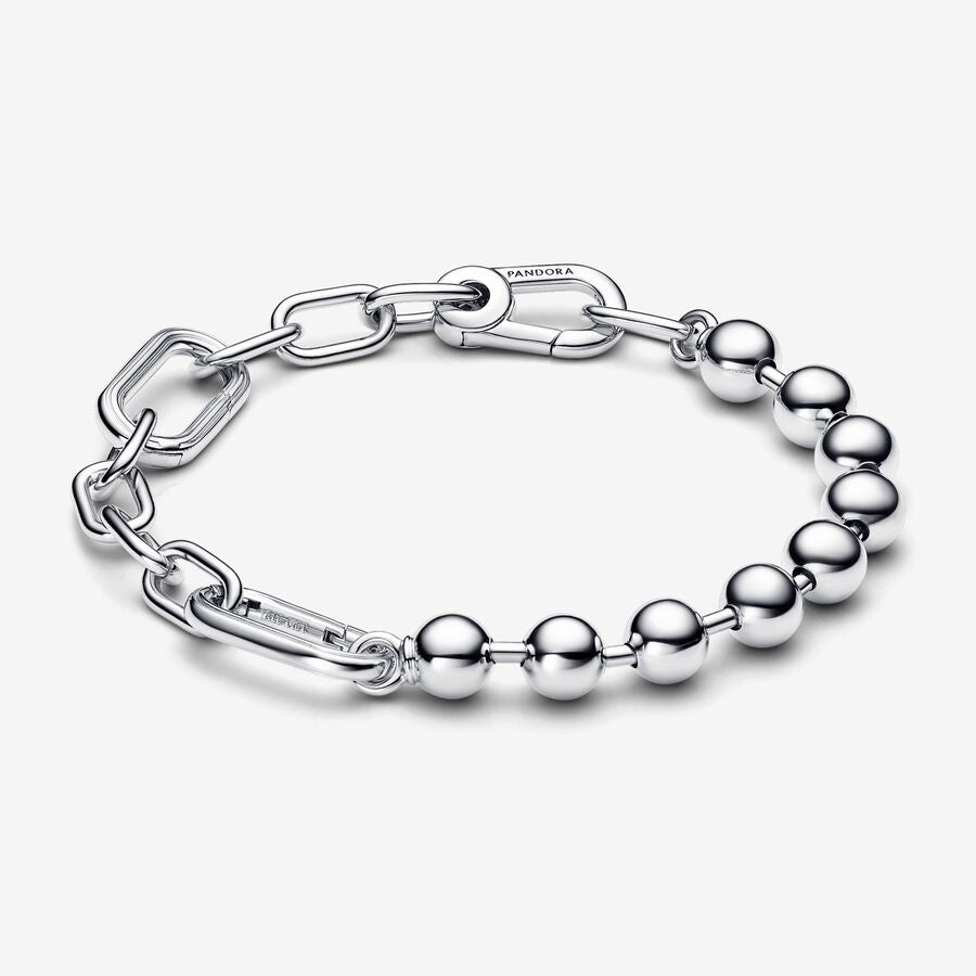 ME Metal Bead & Link Chain Bracelet Sterling silver & Compass Medallion