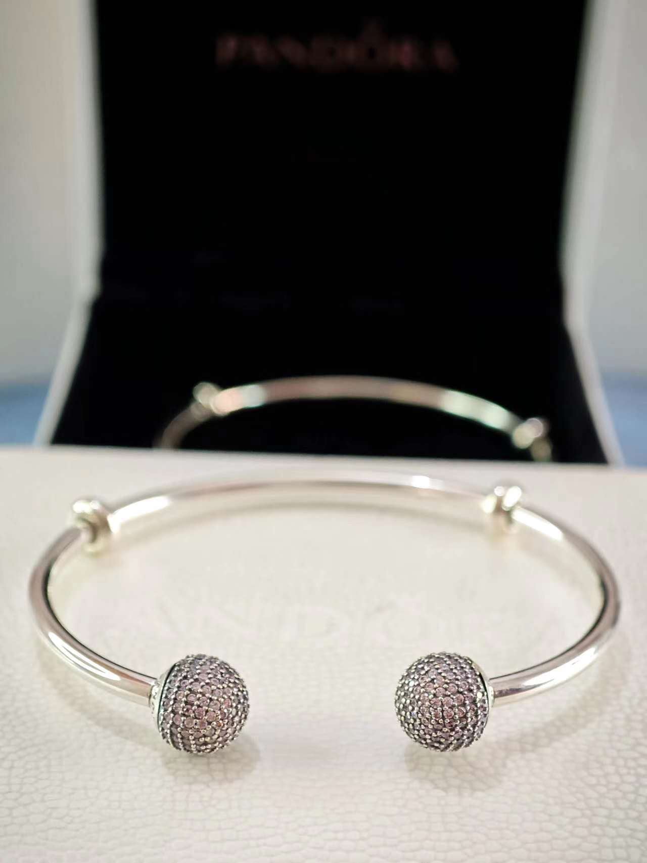 Open Bangle Charm Bracelet with Clear Zirconia