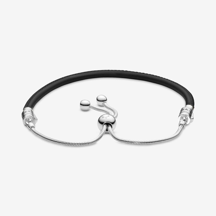 Black Leather Sliding Bolo Bracelet