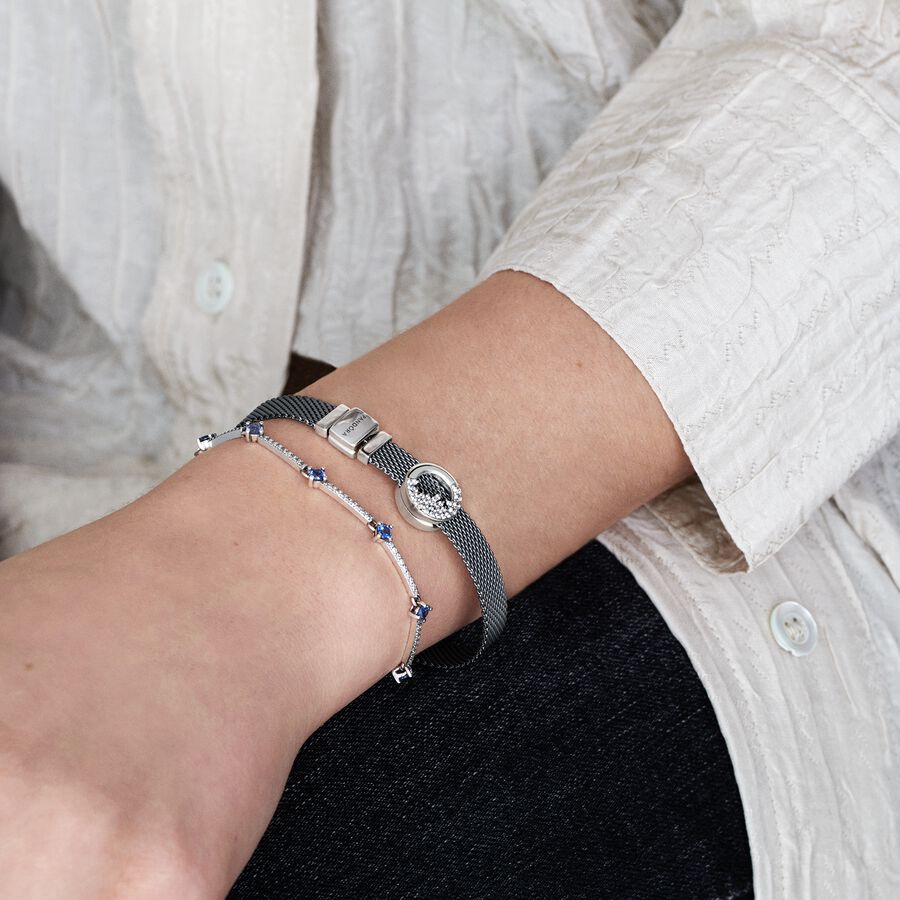 Sparkling Pave Bars Bracelet with Blue Crystal