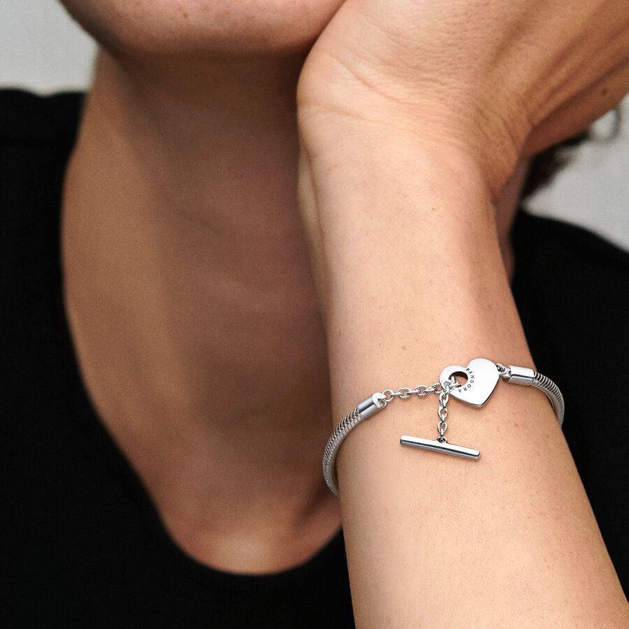 Heart T-Bar Snake Chain Bracelet