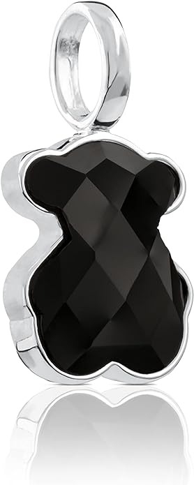 Silver Color Pendant with medium faceted onyx Bear motif