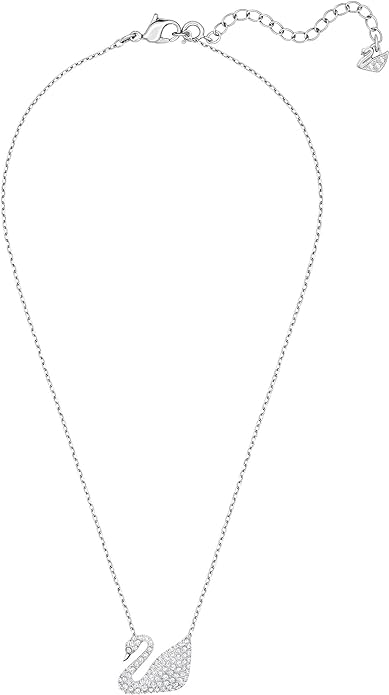 Swan Necklace, White, Rhodium Plated