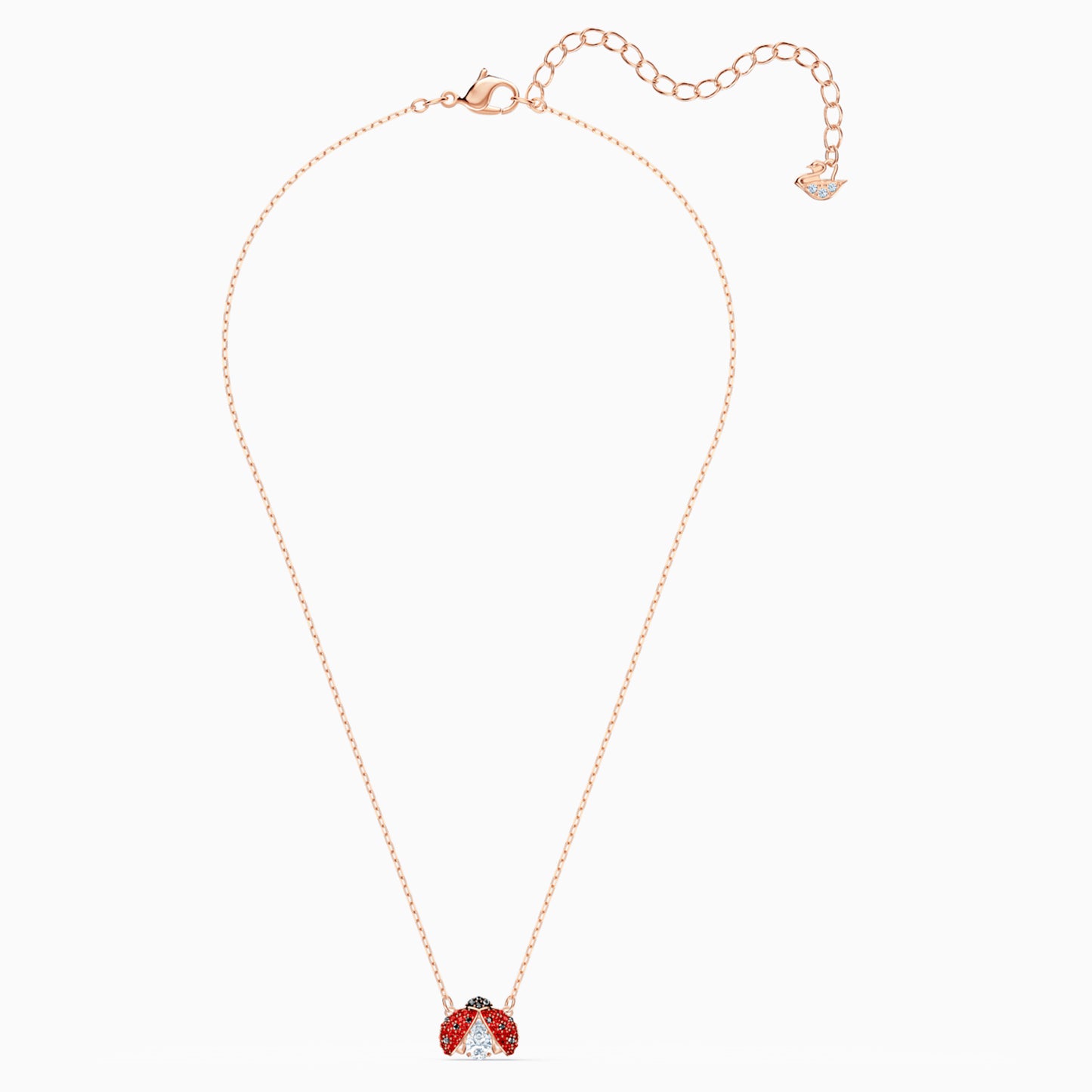 Crystal Sparkling Dance Ladybug Necklace, Red Gold-Tone Plated