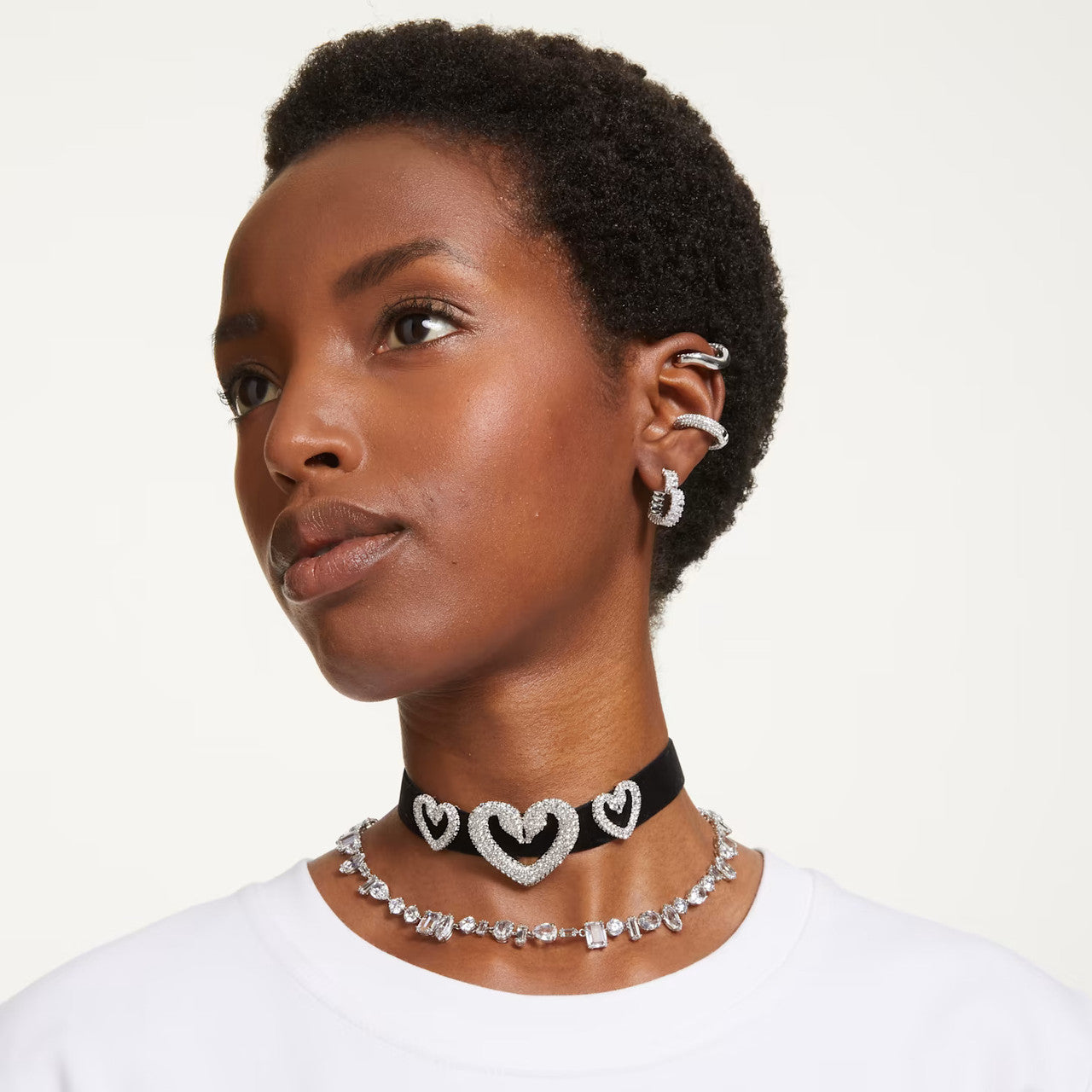 Gema Necklace, Mixed Cuts, White, Rhodium Plated
