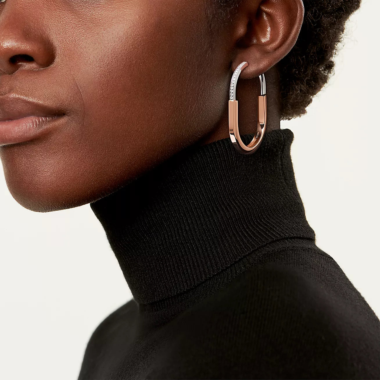 Classic Lock Earrings, Extra Large, Rose and White Gold