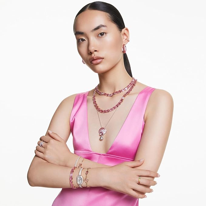 Millenia bracelet 17 - 19 cm, Octagon cut, Pink, Gold-tone plated