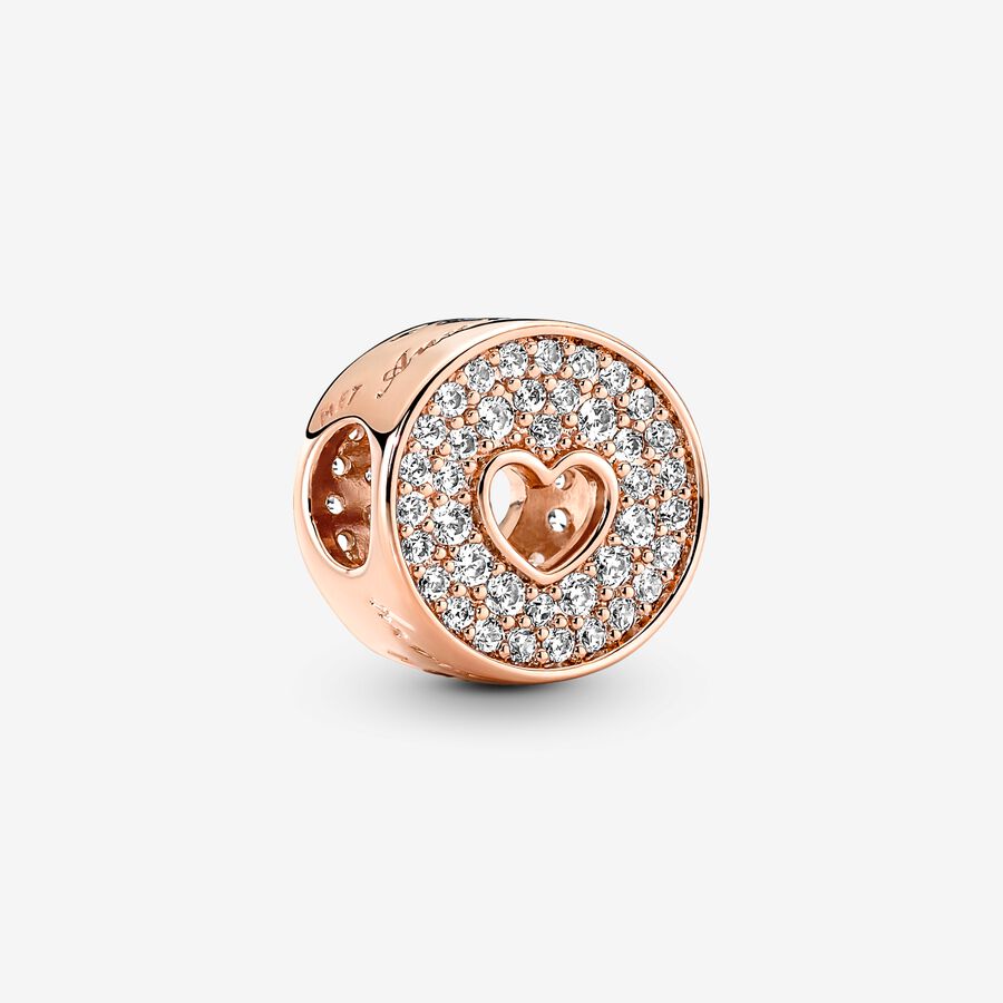 Pave & Heart Anniversary Charm Rose Gold Plated