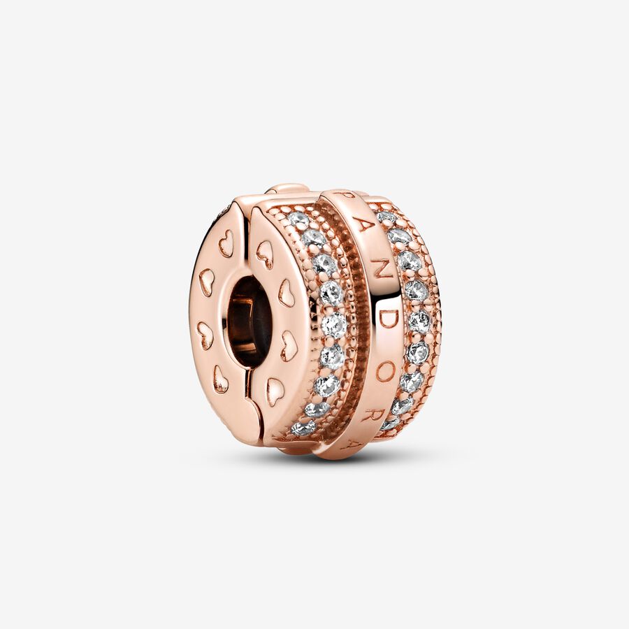 Sparkling Pavé Lines & Logo Clip Charm Rose Gold-Plated