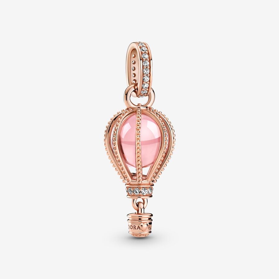 Sparkling Pink Hot Air Balloon Dangle Charm Rose Gold-Plated