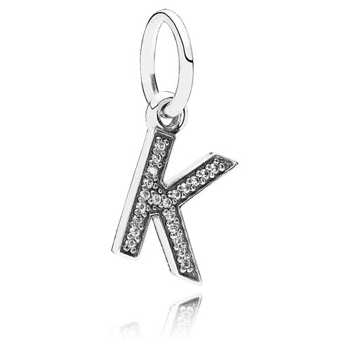 Letter K Dangle Charm with Zirconia