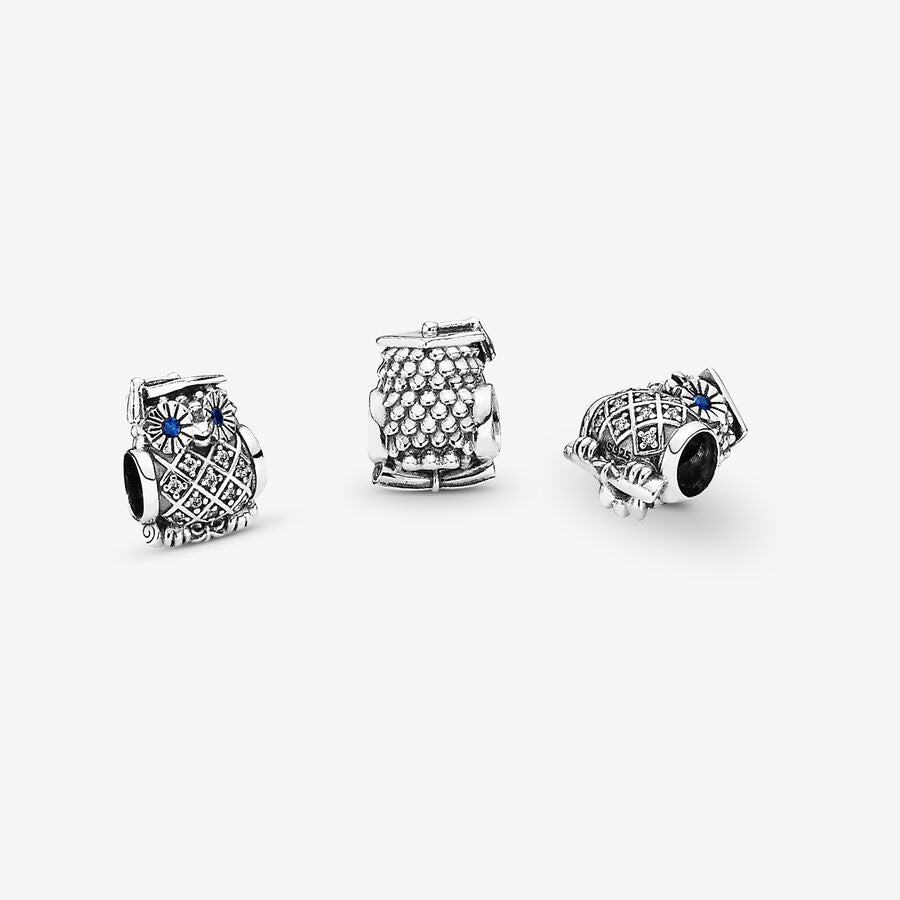 Graduate Owl Charm with Blue Crystal Eyes