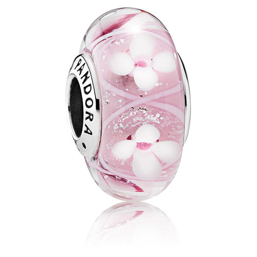 Pink Field of Flowers Murano Glass Charm