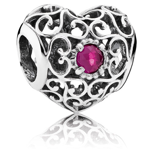 July Signature Heart Charm - Synthetic Ruby