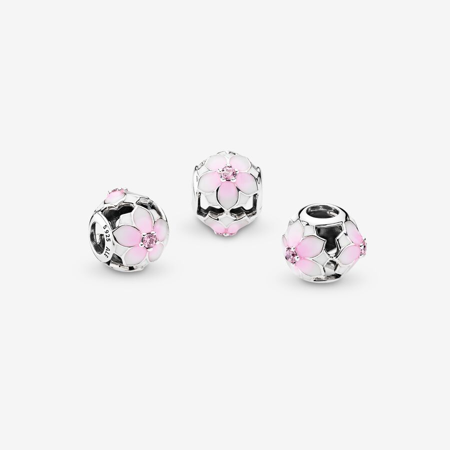 Openwork Pink Magnolia Flower Charm