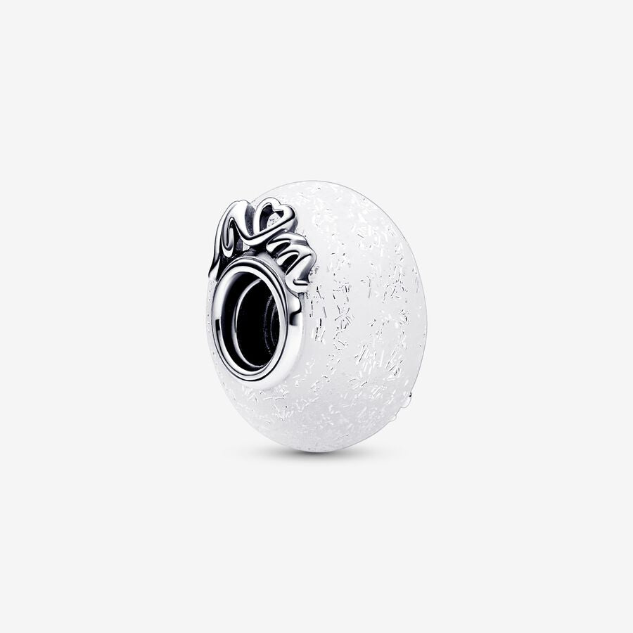 Glittery White Murano Glass Mom and Love Charm