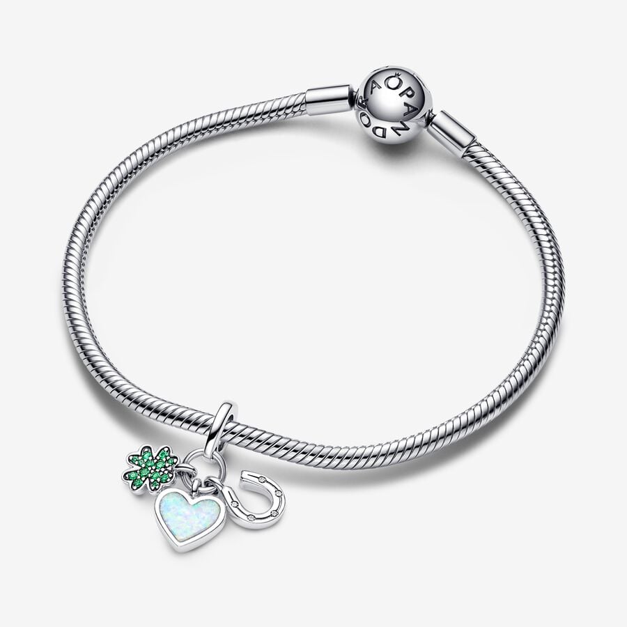 Four Leaf Clover, Heart and Horseshoe Triple Dangle Charm