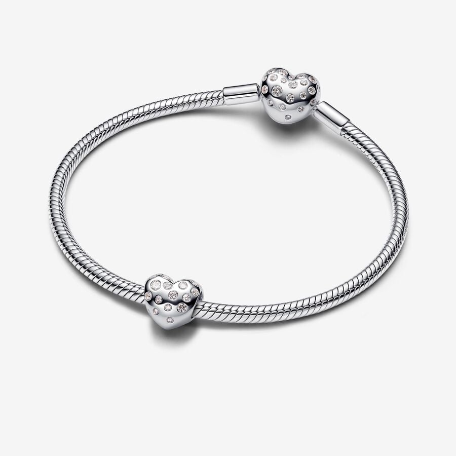 Diamond Heart Charm Sterling Silver
