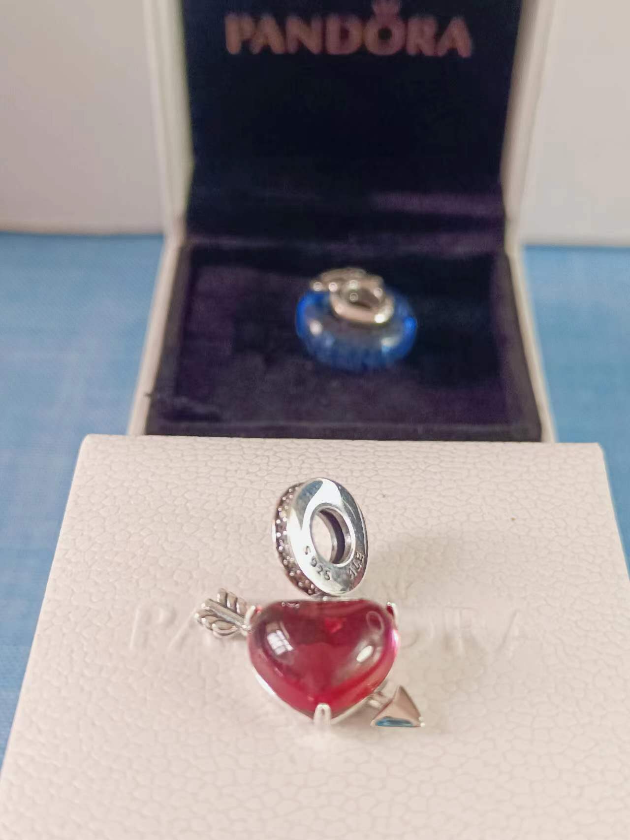 Red Heart & Arrow Murano Glass Dangle Charm