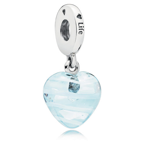 Blue Ribbon Heart Dangle Murano Glass Charm