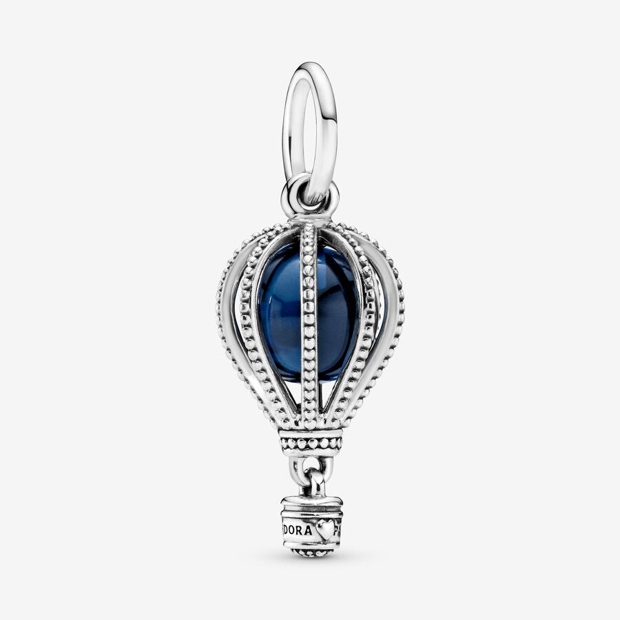 Air balloon silver dangle with encased moonlight blue crystal