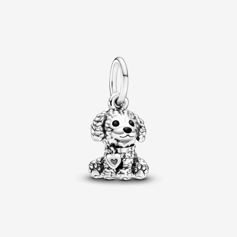 Poodle sterling silver dangle with black enamel