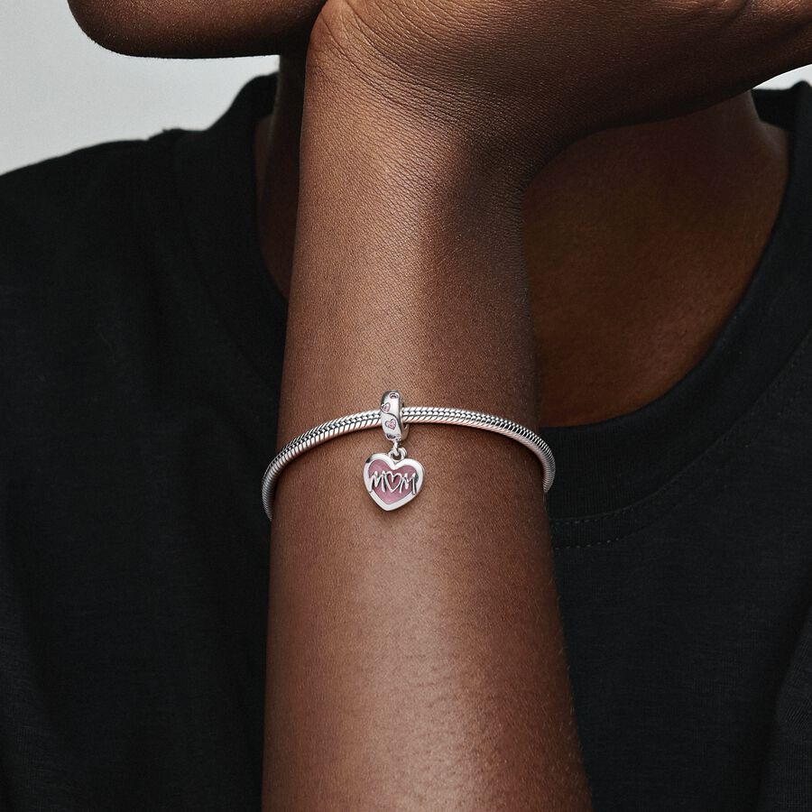 Mom Script Heart Dangle Charm