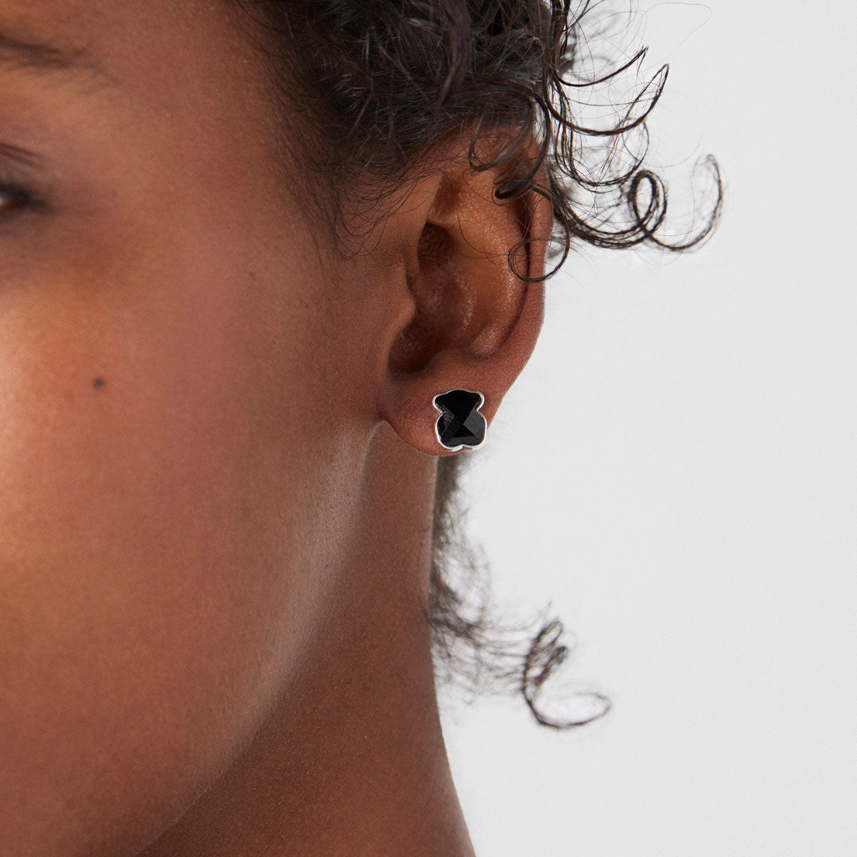 Silver Color Earrings with faceted onyx