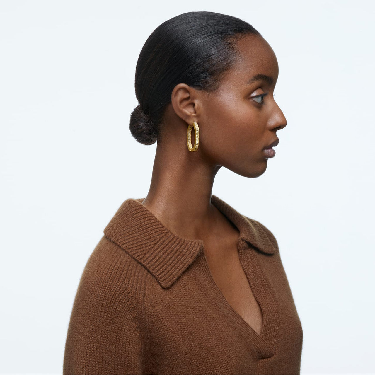 Dextera Hoop Earrings, Octagonal, Large, White, Gold-Tone Plated