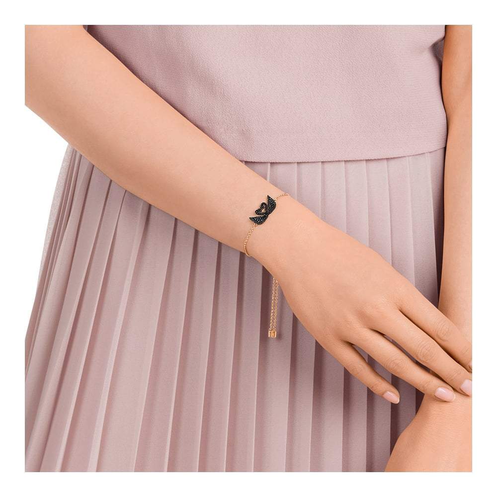 Iconic Swan Double Swan Bracelet, Black, Rose Gold