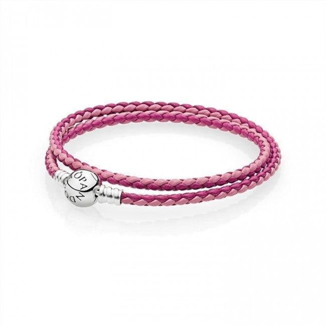 Woven Double Leather Pink Mix Bracelet