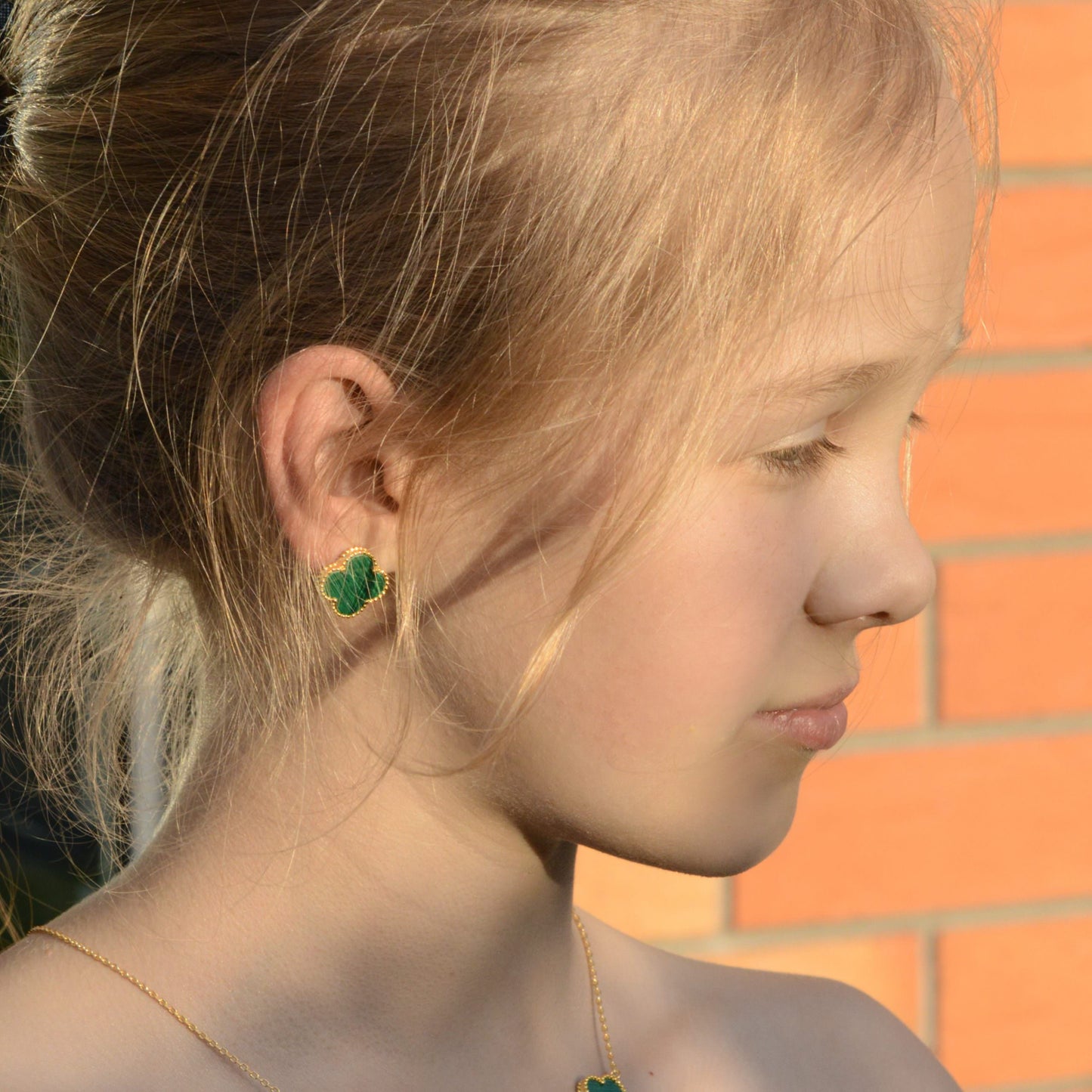 Four-Leaf-Clover Malachite Lever-Back Earrings