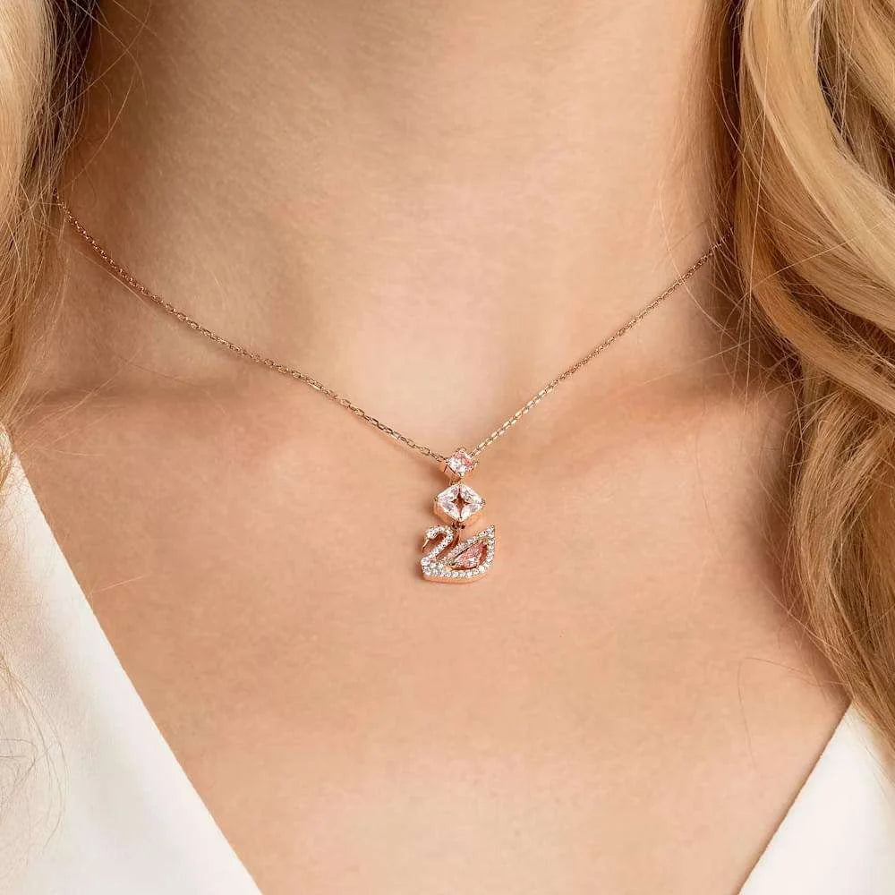 Swan Pendant Necklace 38CM, Swan, Pink, Rose gold-tone plated